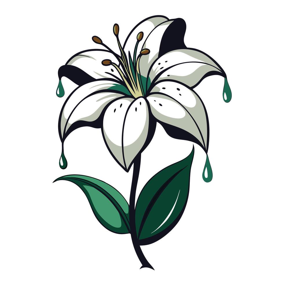 Abstract minimal drip lily with a fluid ink effect in illustration vector