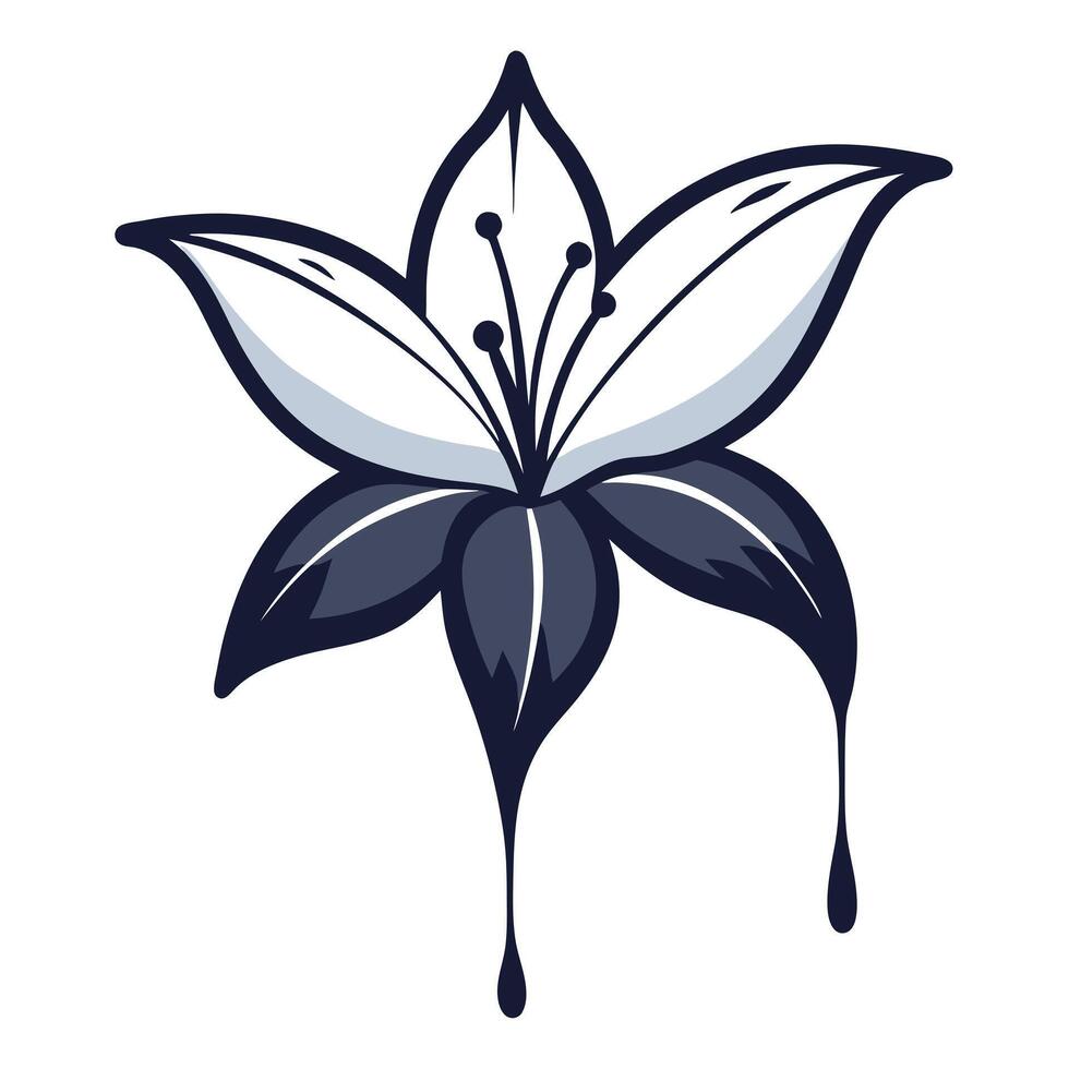 Unique minimal drip lily highlighting its subtle ink drops in graphic vector