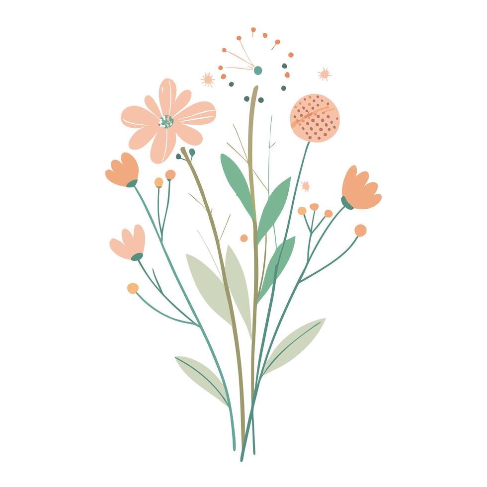 Unique minimalist wildflower cluster highlighting its delicate hints in graphic vector