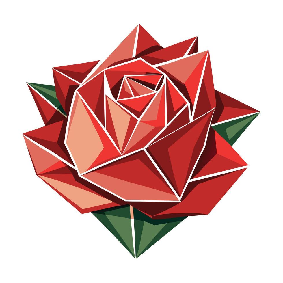 Rose in origami style with geometric folds illustration geometric floral art vector