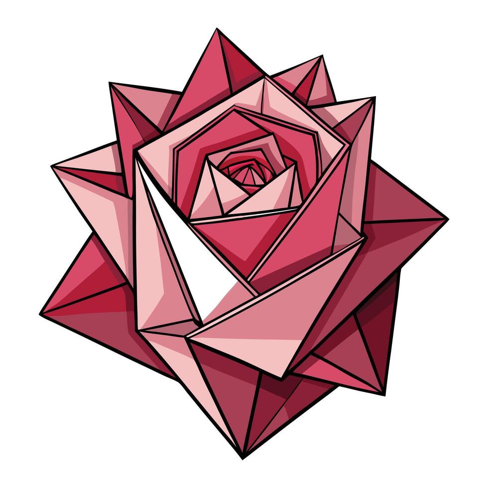 Abstract rose in origami style with folded geometry illustration geometric vector