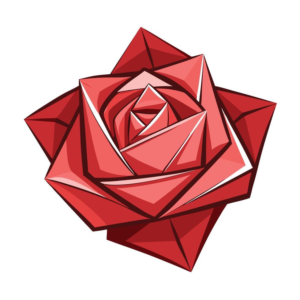 Modern rose in origami style with folded geometry illustration floral vector
