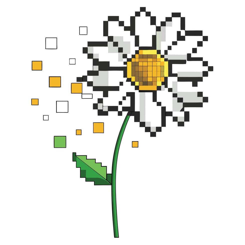 Daisy with pixel fade effect illustration digital abstract art vector