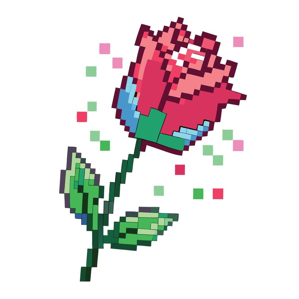 Tulip with pixel style effect illustration digital abstract art vector