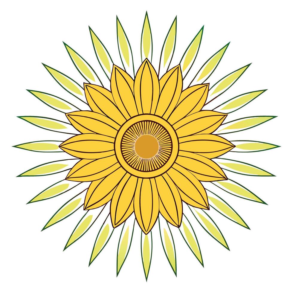 Abstract solar bloom sunflower with bright radiating lines in illustration vector