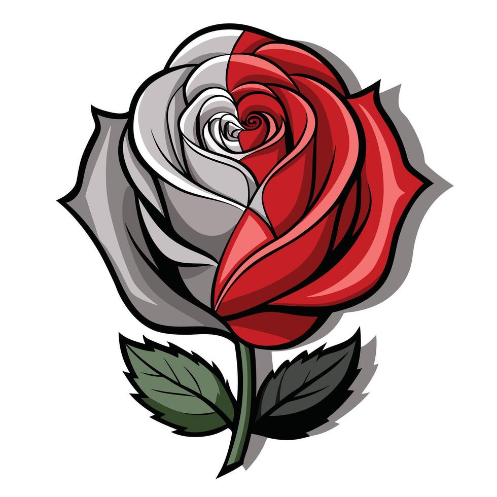 Rose with split shadow effect illustration dual tone floral art vector