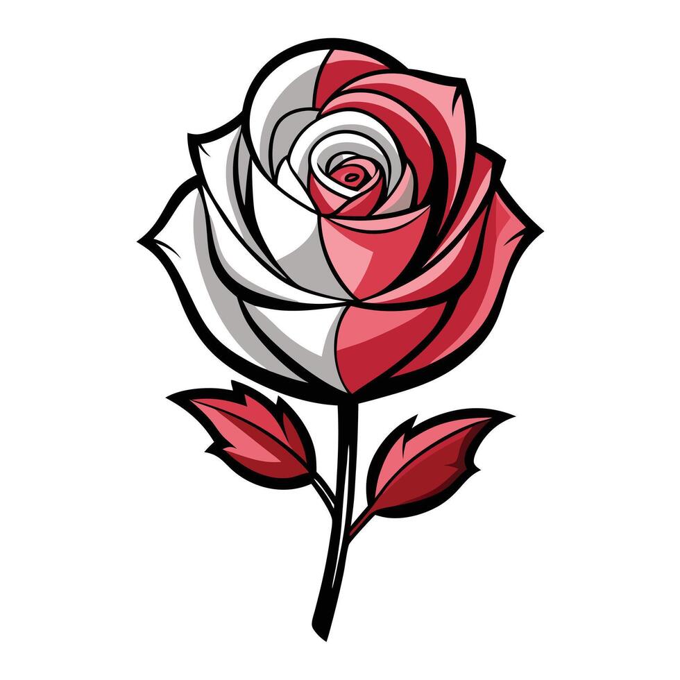 Elegant rose with split shadow contrast illustration dual tone floral art vector