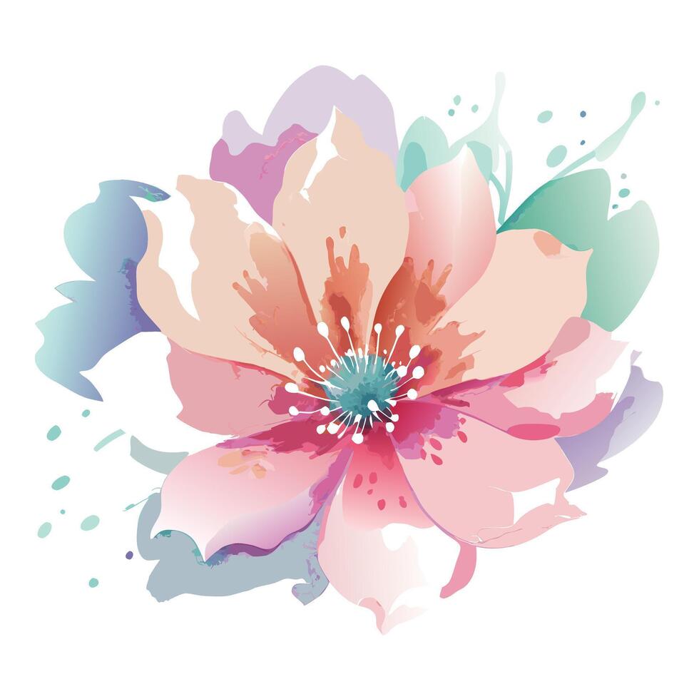 Elegant wildflower with watercolor splash effect illustration artistic floral art vector