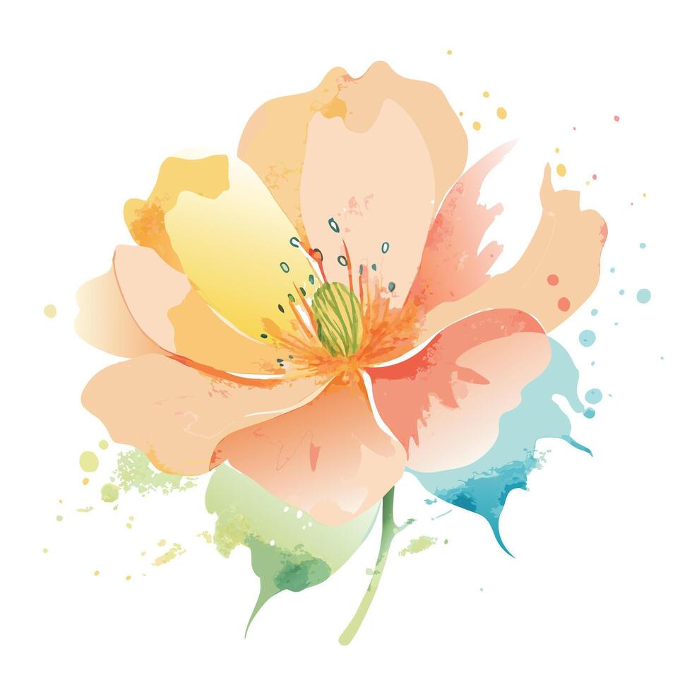 Wildflower with watercolor splash effect illustration artistic floral art vector