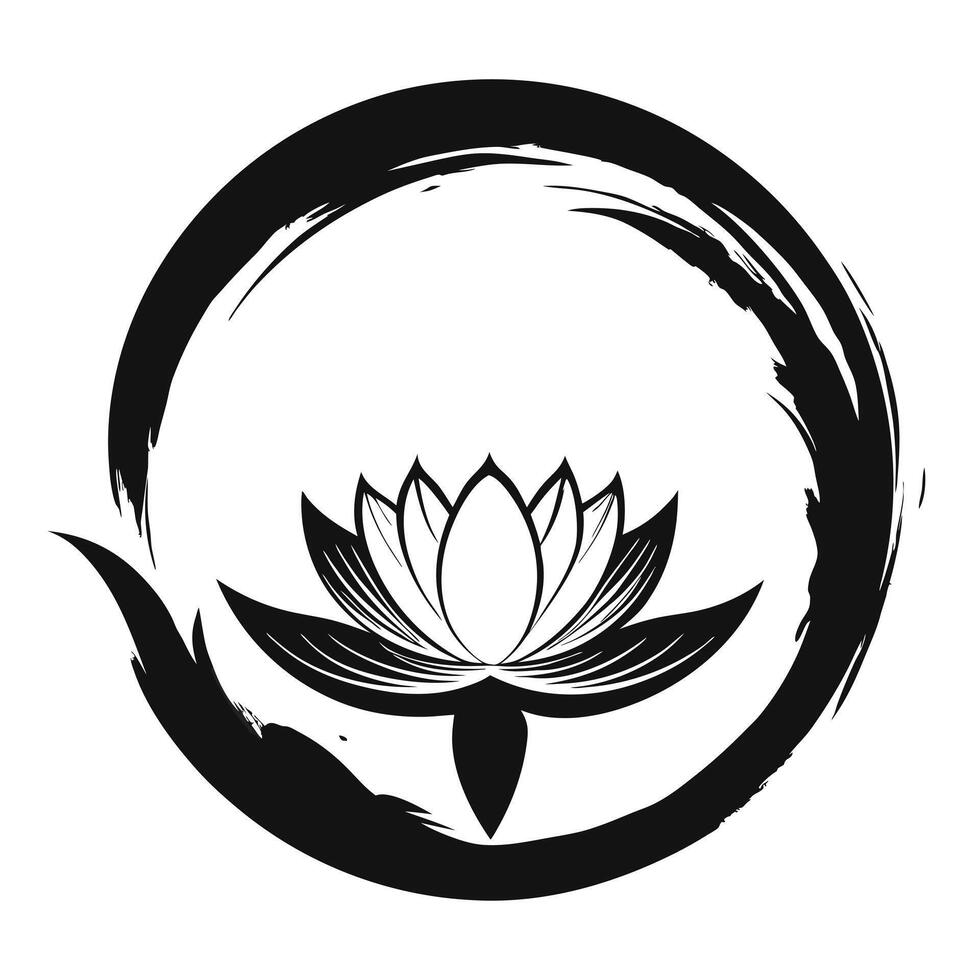 Modern Zen circle lotus showcasing its simple ink brush design in illustration vector