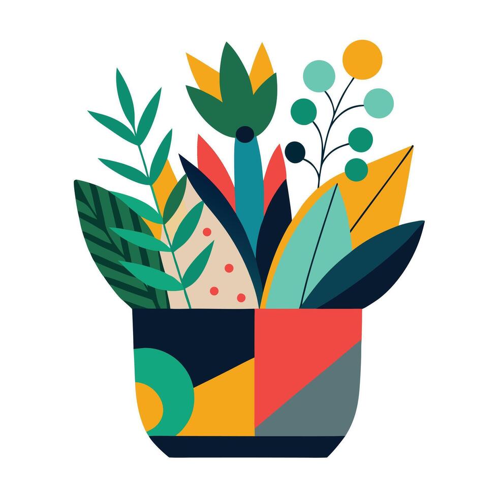 Bold Color Blocks Abstract Planter Art vector