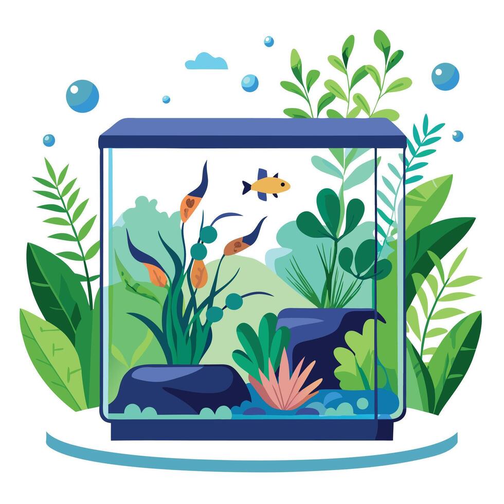 Aquarium Planter With Floating Ferns Tranquil Design vector