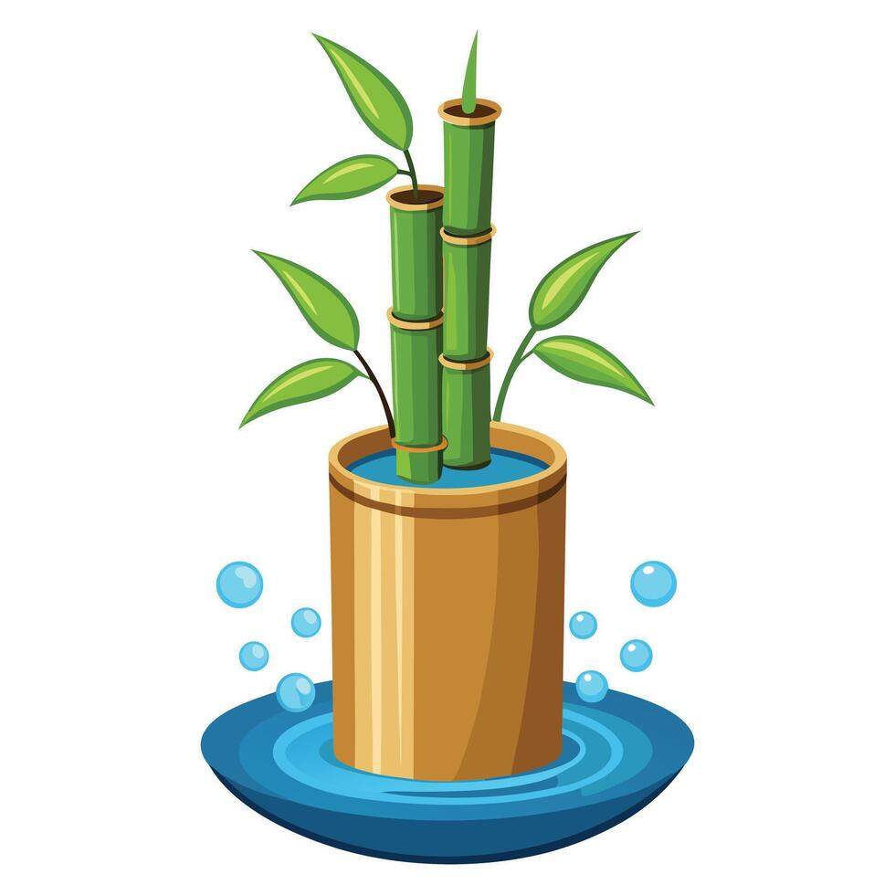 Water Flowing Through Bamboo Tube Planter Innovative Design vector