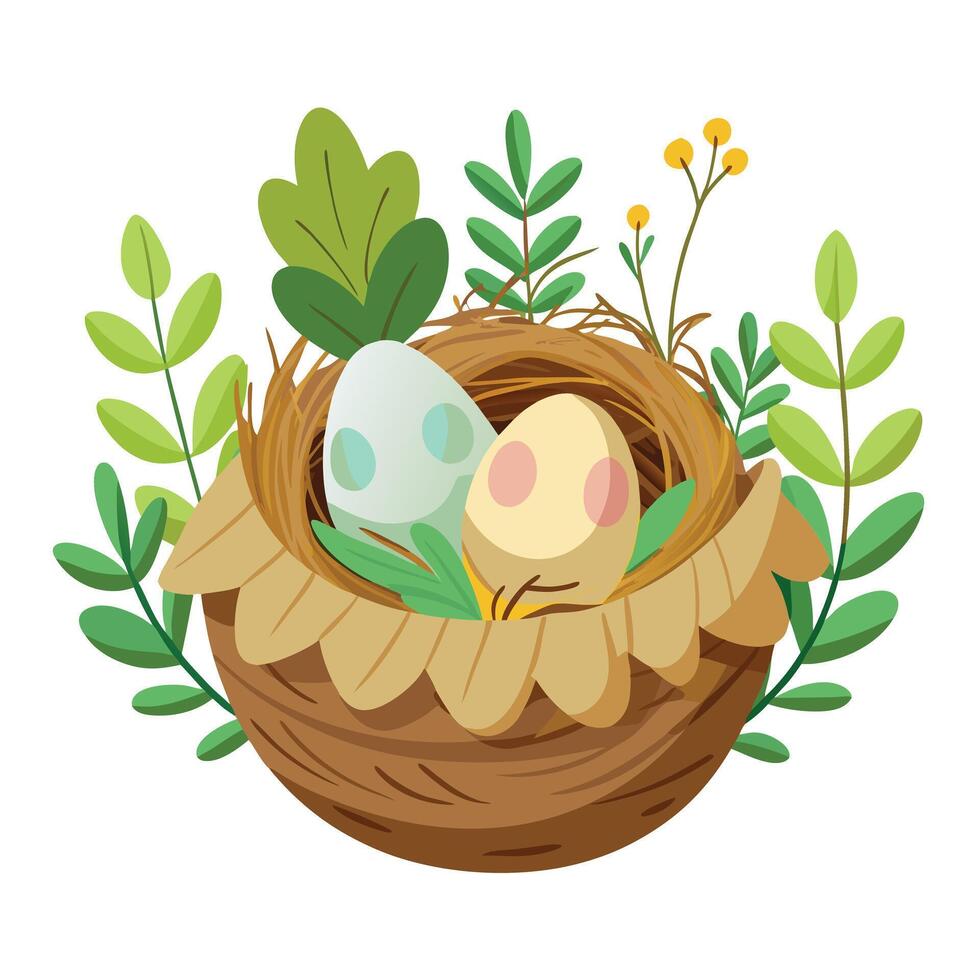 Eggs And Greenery Bird's Nest Planter A Natural Design vector