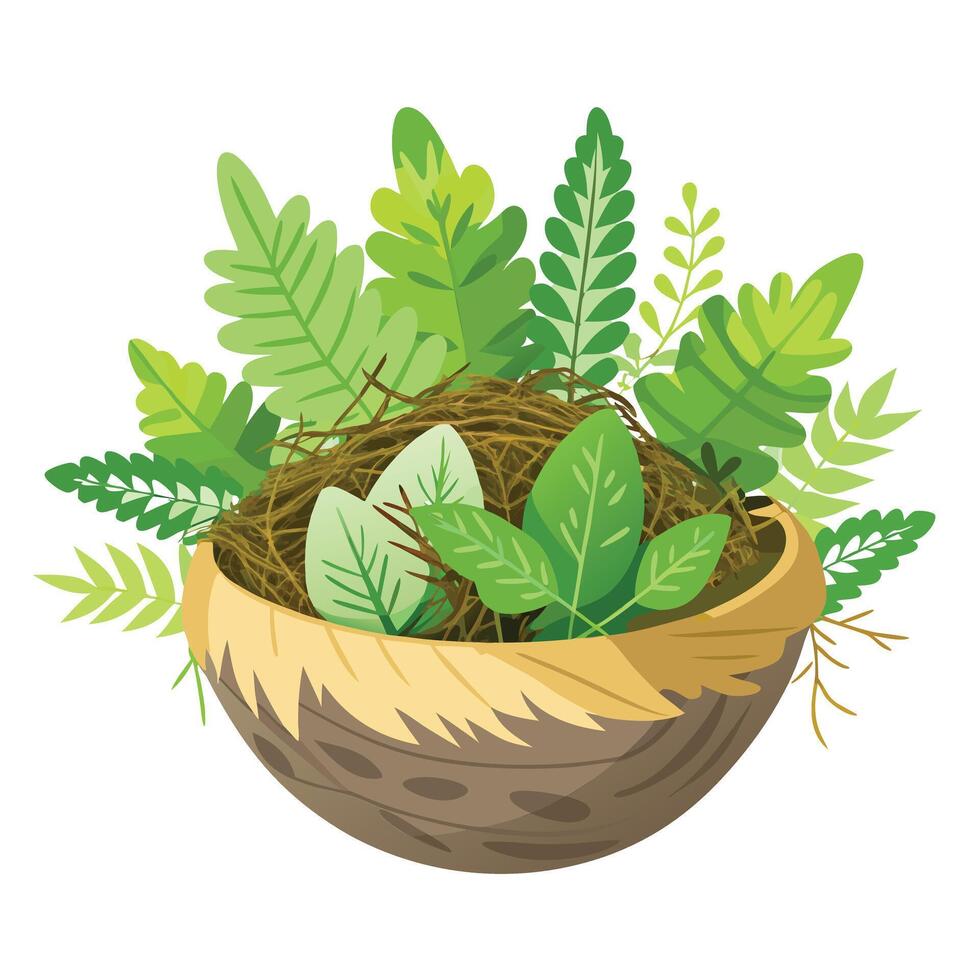 Bird's Nest Planter Soft Moss And Ferns A Natural Design vector