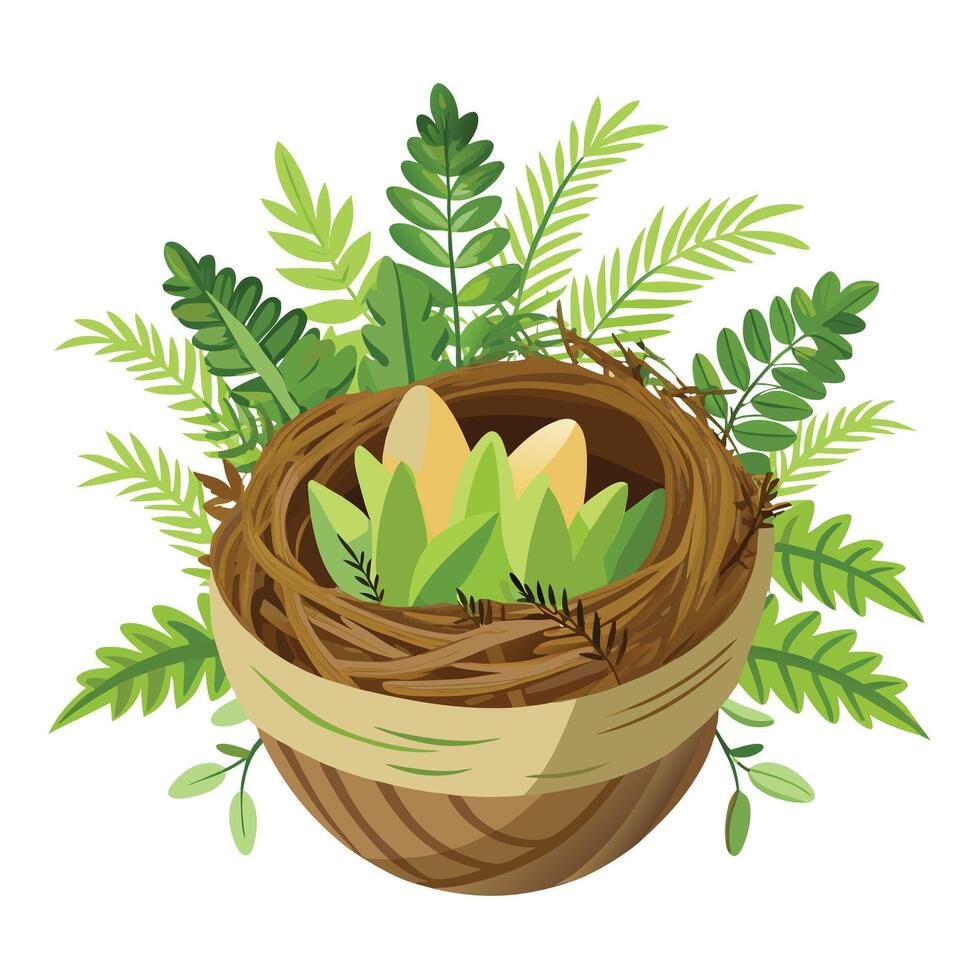 Bird's Nest Planter With Soft Moss And Ferns A Natural Design vector