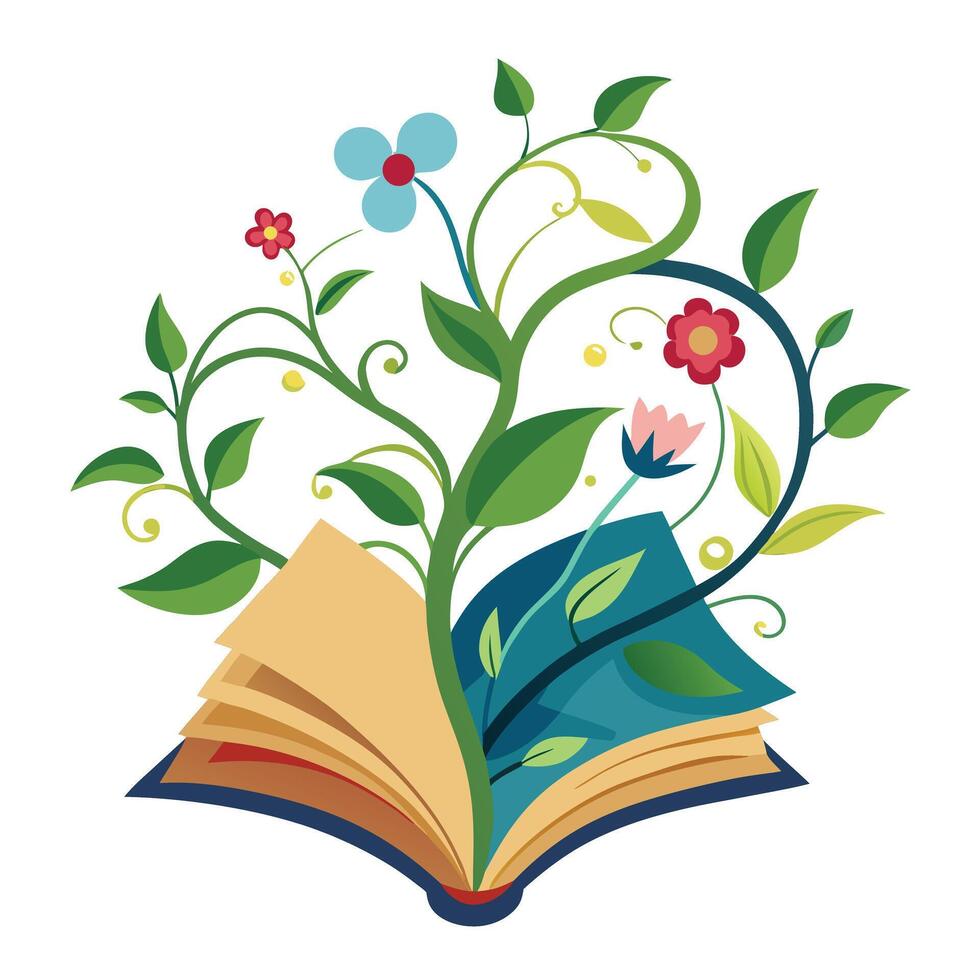 Book Planter With Plants Growing Out Of The Pages vector