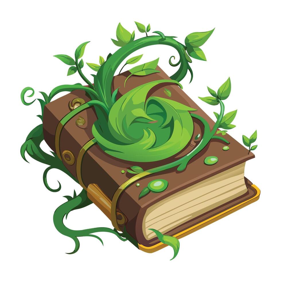 Vines Crawling Out Of Pages Book Of Spells Planter Isolated with a white background vector