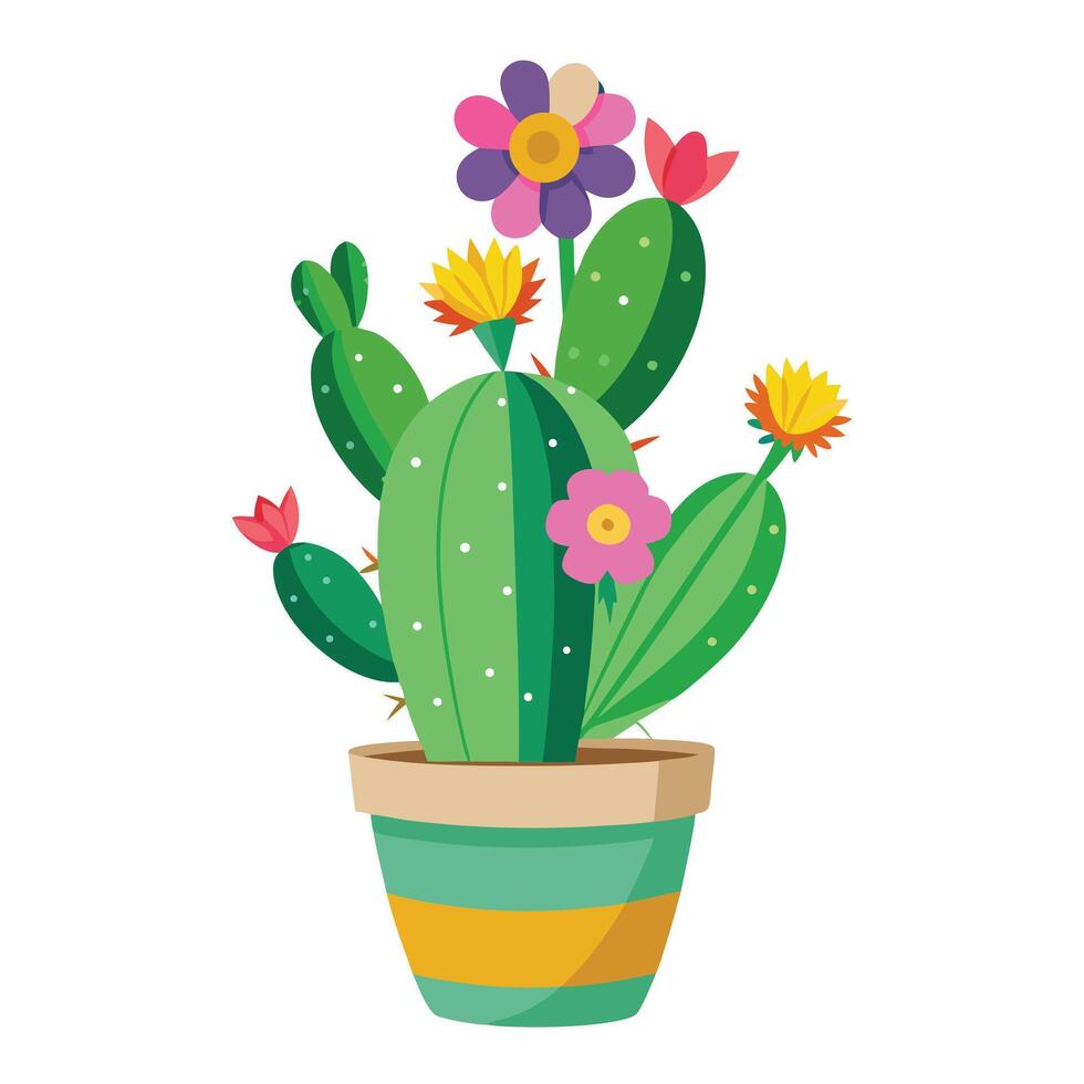 Flower Topped Cactus Shaped Planter Design vector