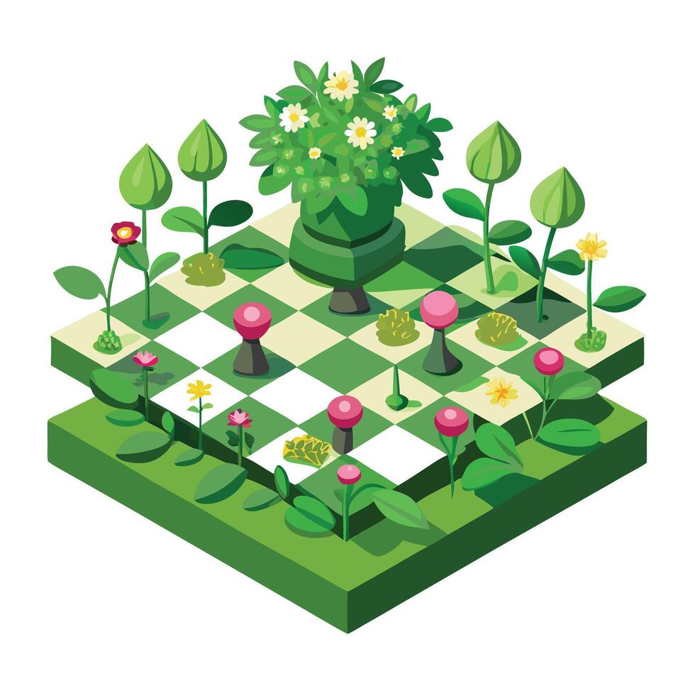 Grass Patches Checkerboard Style Planter Design vector