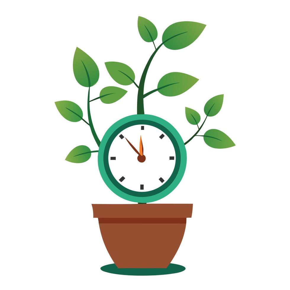 Creative Clock Planter With Leaves As Hands Design vector