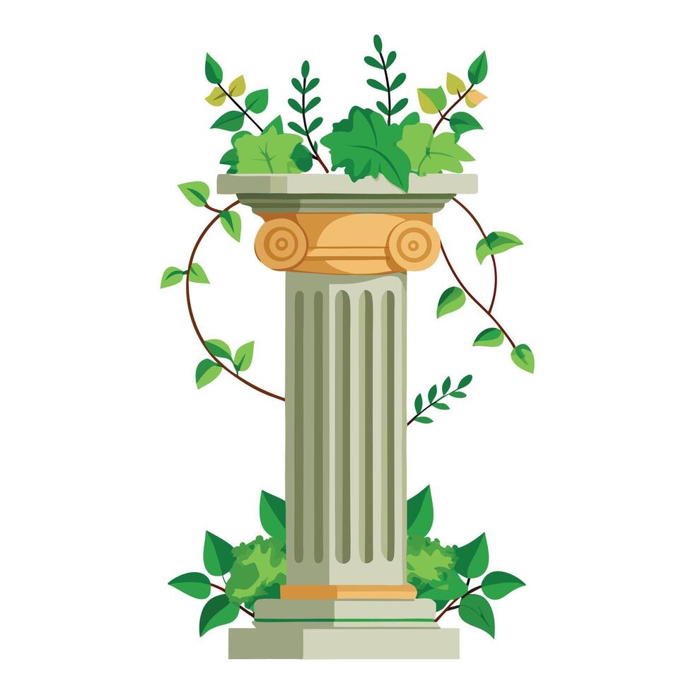 Creative Greek Column Planter With Ivy Wrapping Design vector