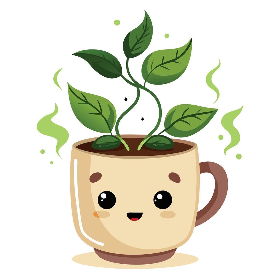 Coffee Mug Planter With Steam Shaped Leaves vector