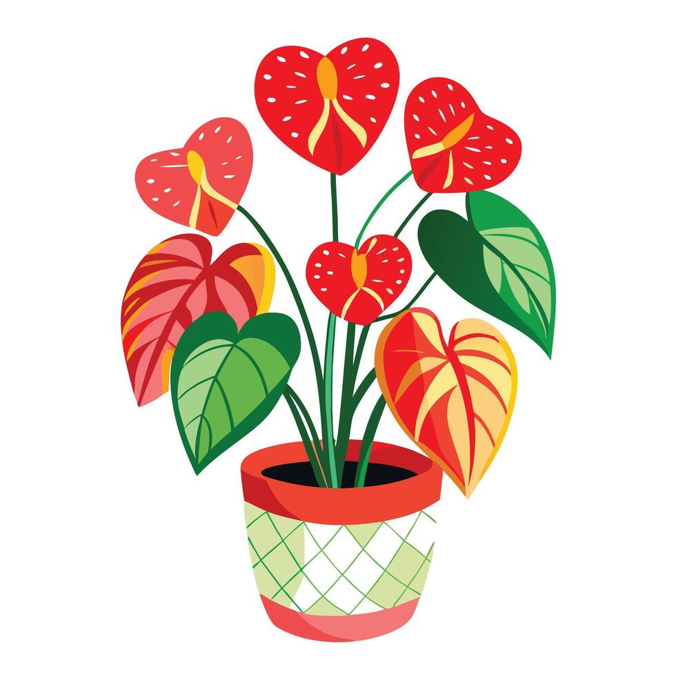 Charming Mosaic Pot Featuring A Colorful Anthurium vector
