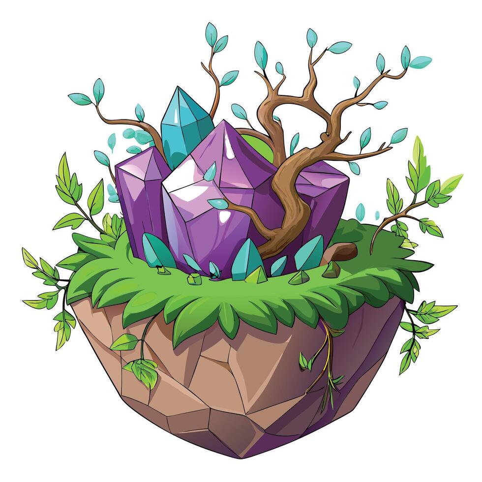 Creative Crystal Geode Planter With Enchanted Vines Emerging From The Crystals Design vector