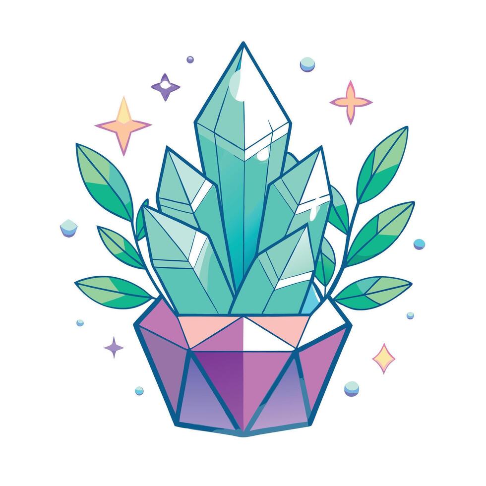 Stunning Plants Flourishing In A Crystal Planter vector