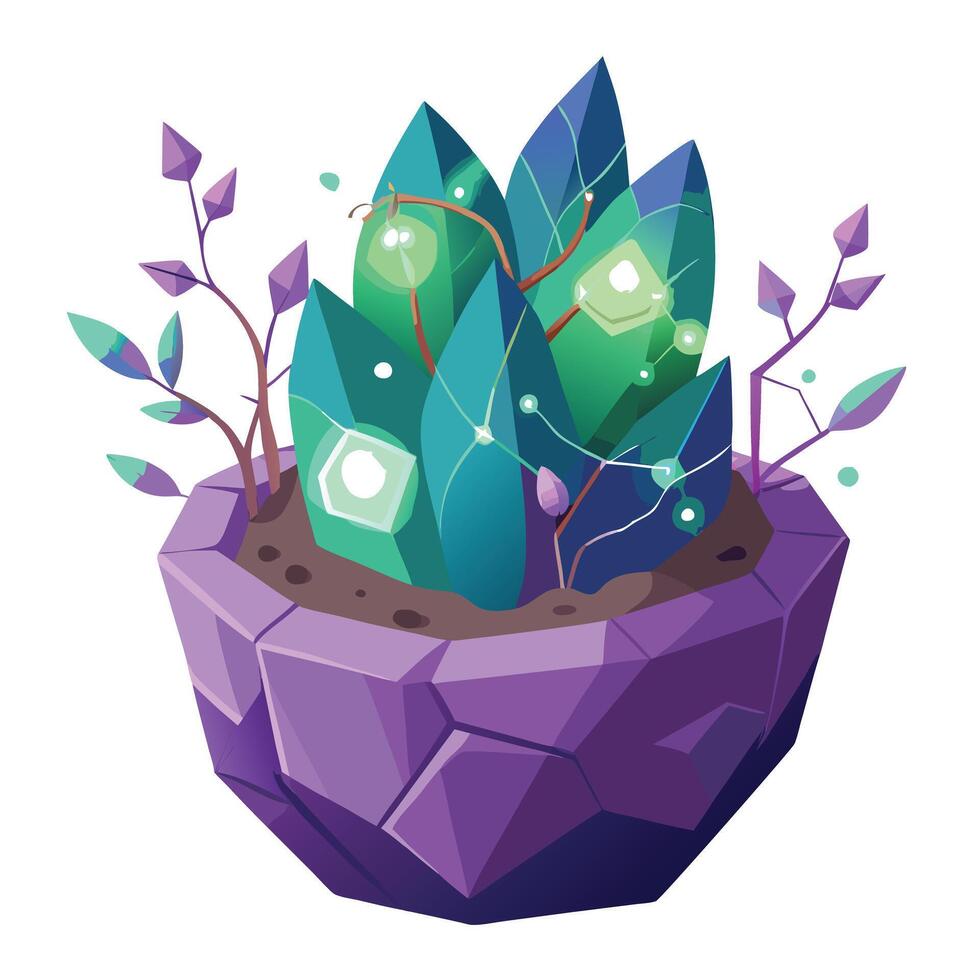 Elegant Geode Planter With Sparkling Vines And Details vector