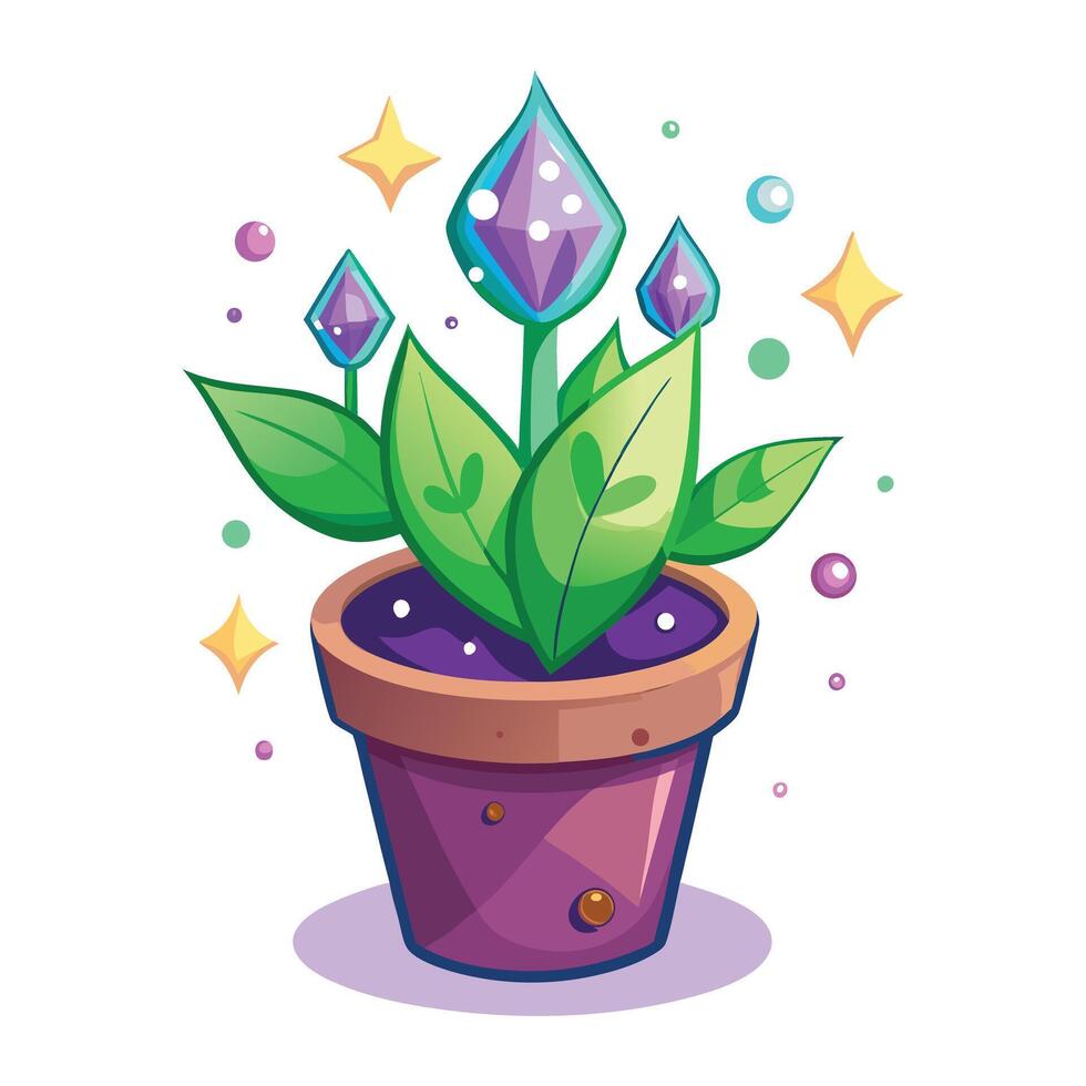 Mesmerizing Flowerpot With Crystal Infusions And Glow vector