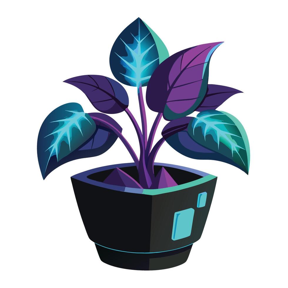 Exciting Cyberpunk Neon Planter With Bioluminescence vector