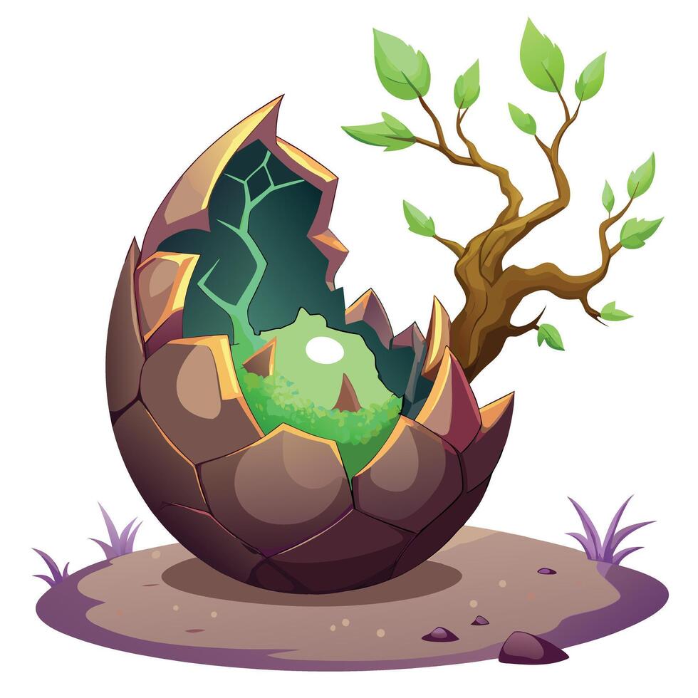 Dragon Egg Planter With A Tiny Sprouting Tree Inside vector