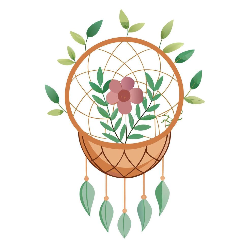 Beautiful Dreamcatcher Planter Featuring Cascading Vines vector