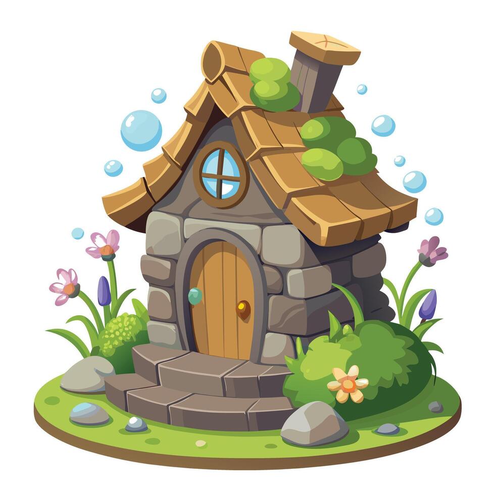 Enchanting Fairy House Planter With Tiny Plant Life vector