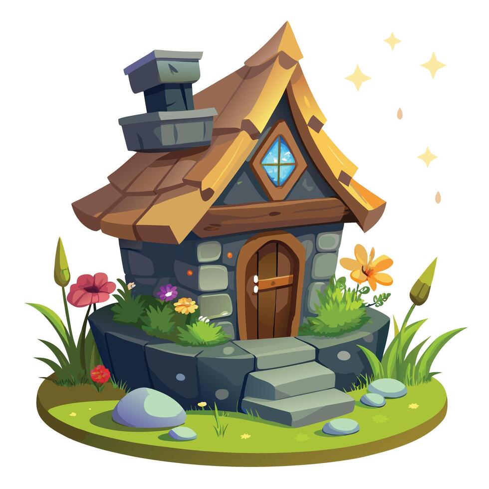 Whimsical Fairy House Planter Featuring Mini Flora vector