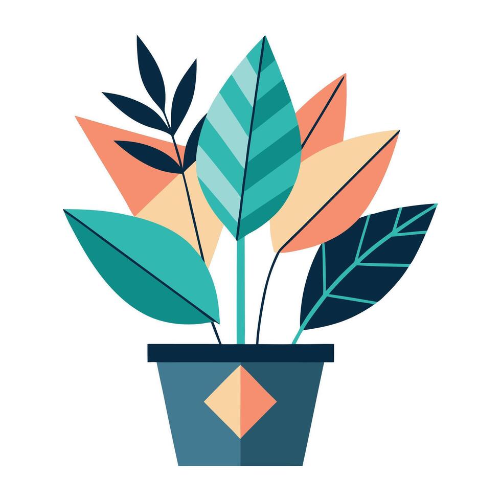 Stylish Abstract Planter With Unique Asymmetrical Leaves vector