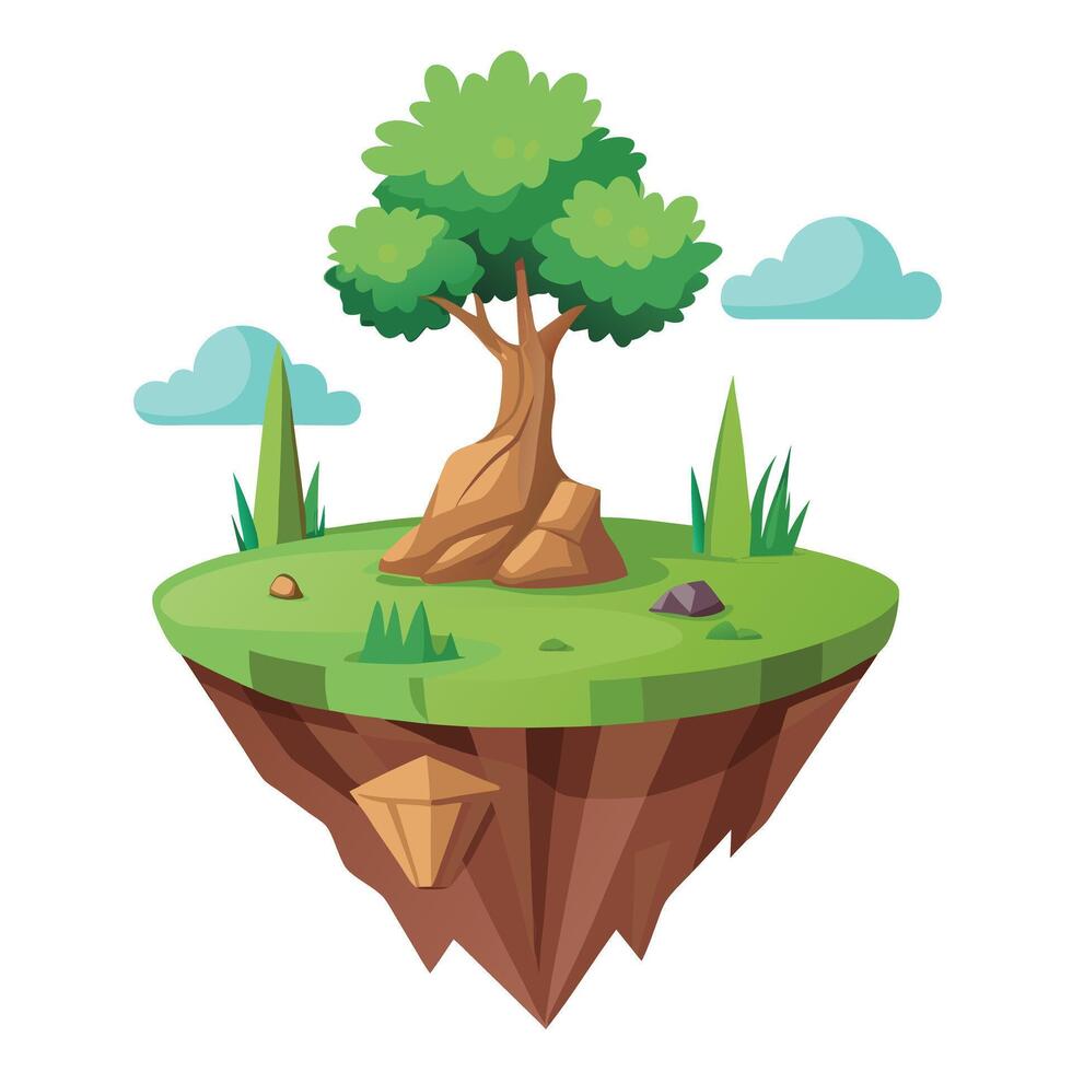 Charming Floating Island Planter With A Tiny Tree vector
