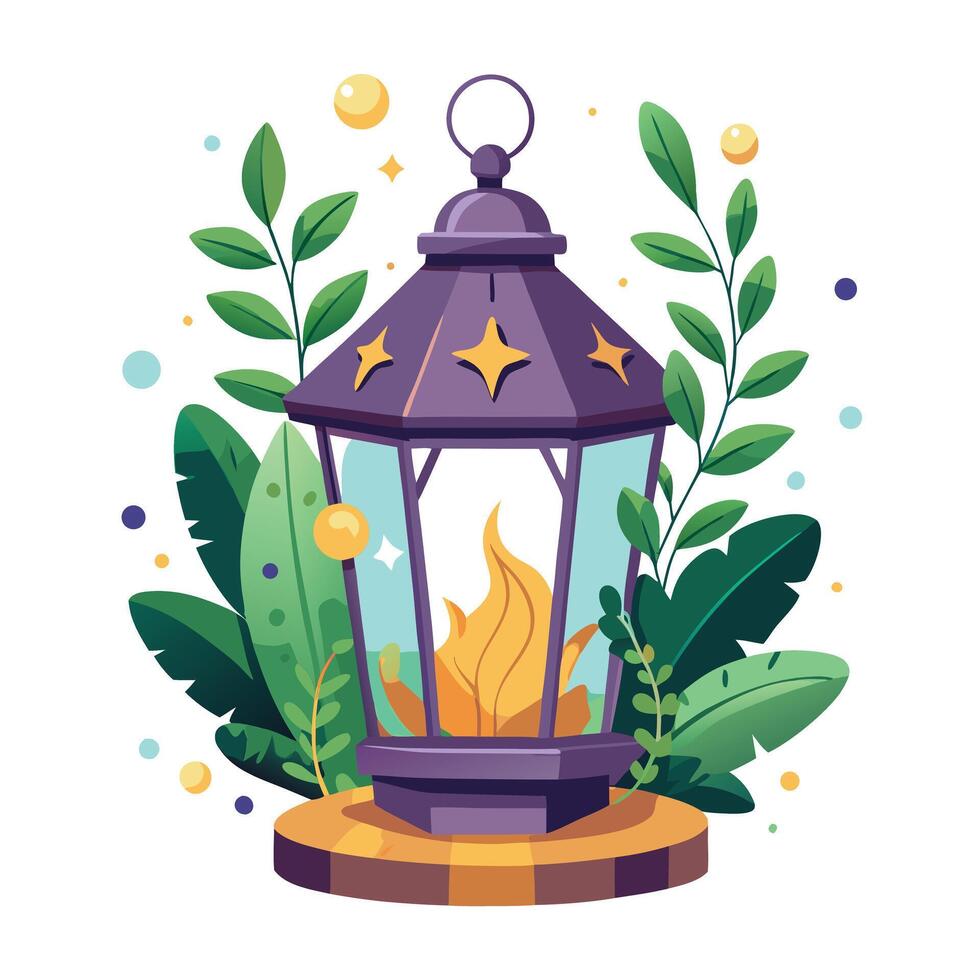 Floating Lantern Planter With Glowing Fairy Lights vector