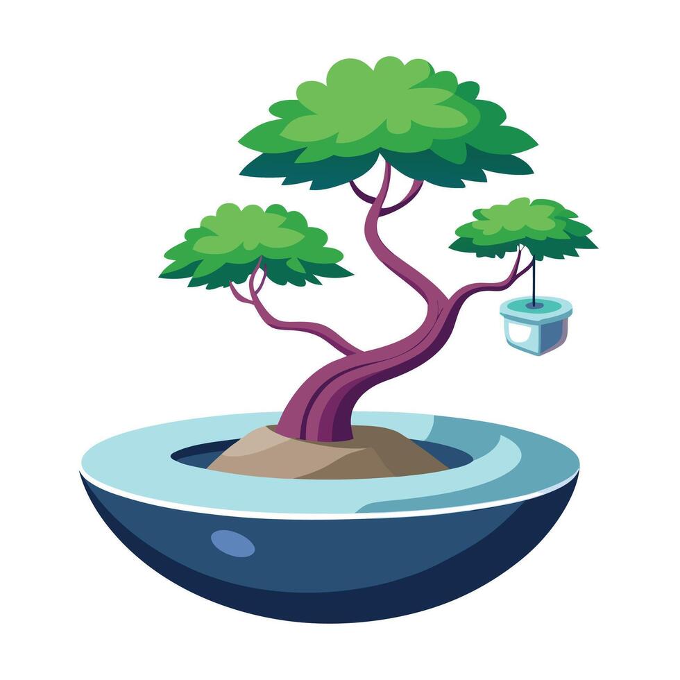 Innovative Magnetic Planter With Floating Bonsai Tree vector