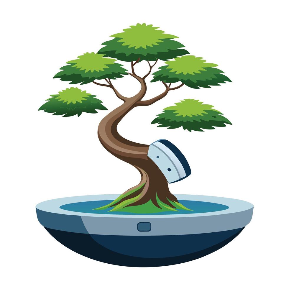 Unique Floating Magnetic Planter Featuring A Bonsai vector