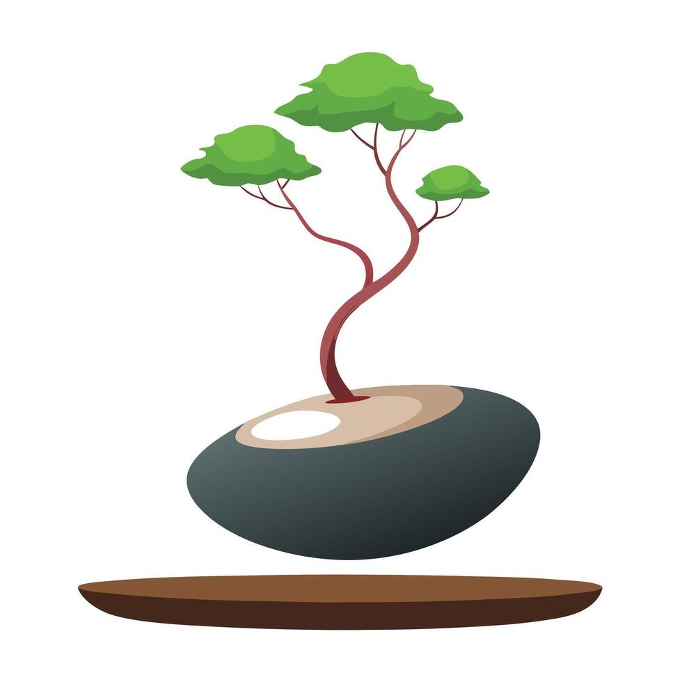 Creative Floating Pebble Planter Featuring Tiny Bonsai vector