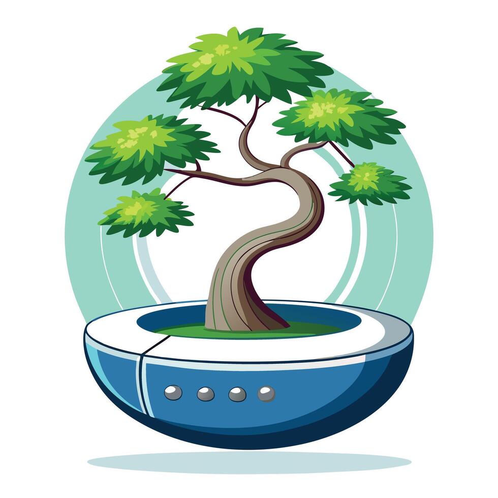 Floating Magnetic Planter With A Levitating Bonsai Tree vector
