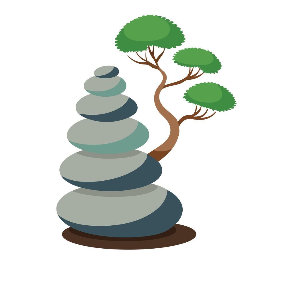 Floating Pebble Planter With A Zen Bonsai Tree vector