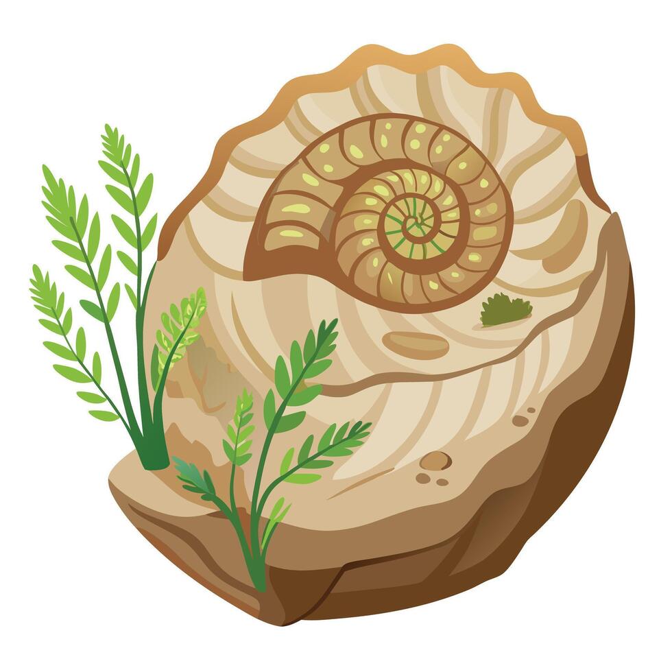Charming Fossil Planter Featuring Tiny Plants vector