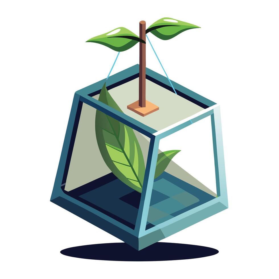 Charming Glass Cube Planter Displaying A Suspended Plant vector