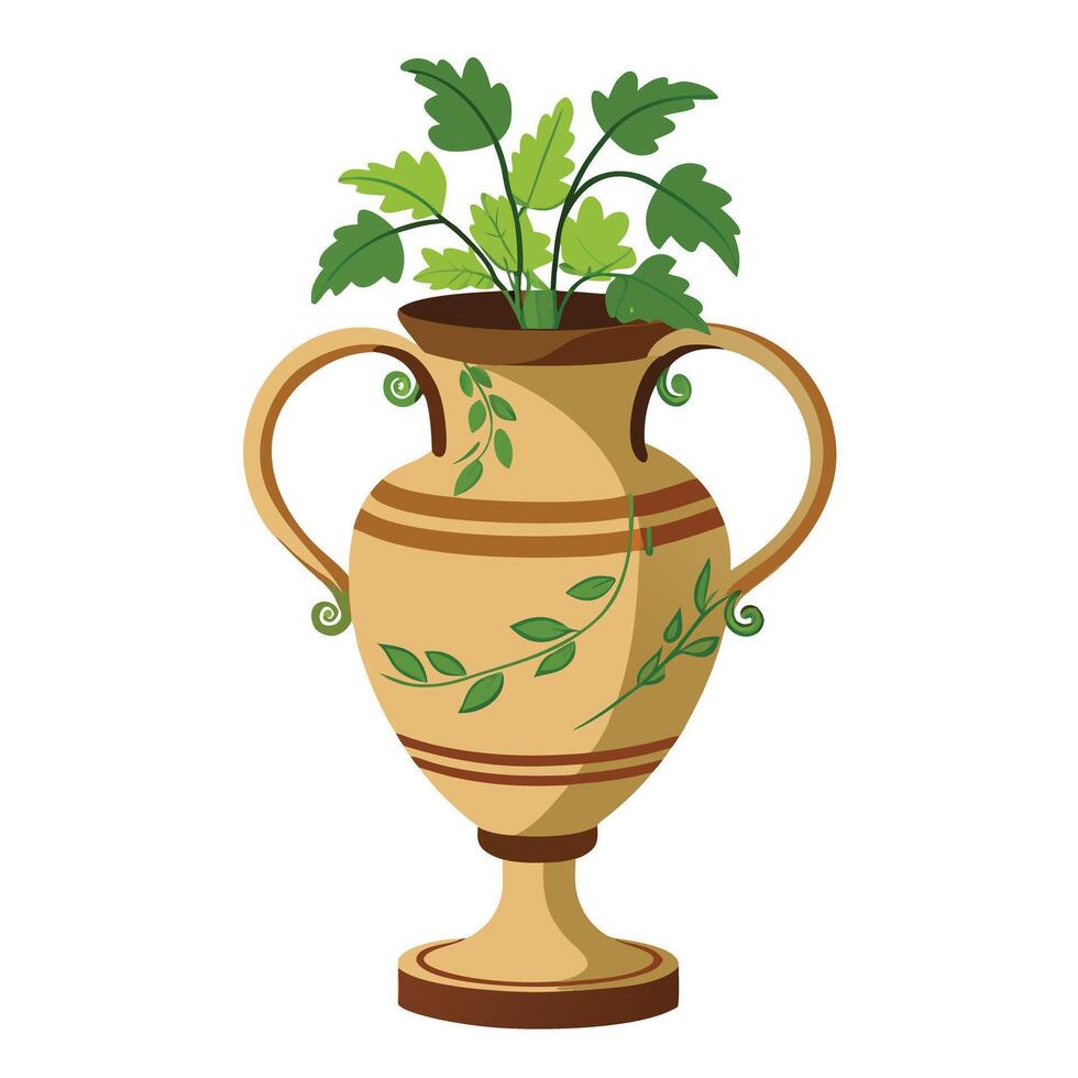 Stylish Greek Amphora Vase Planter Featuring Cascading Ivy vector