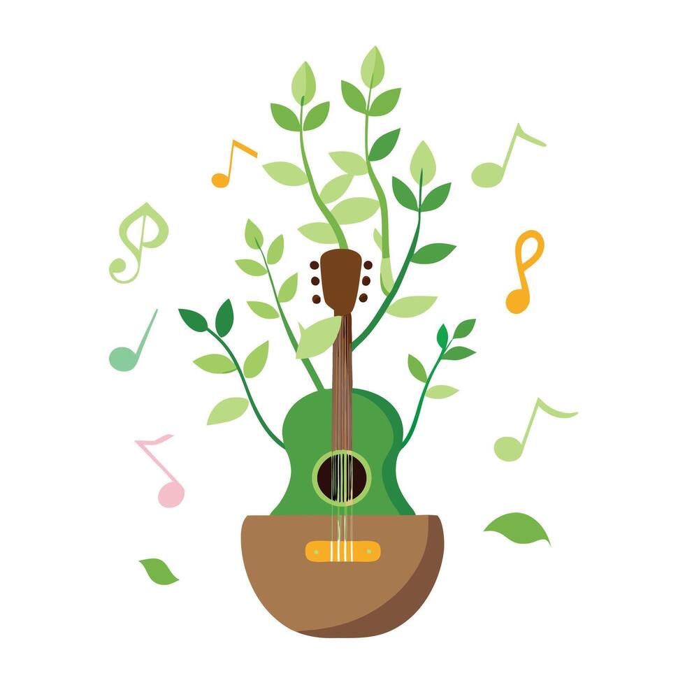 Creative Guitar Pick Planter With Vines And Notes vector