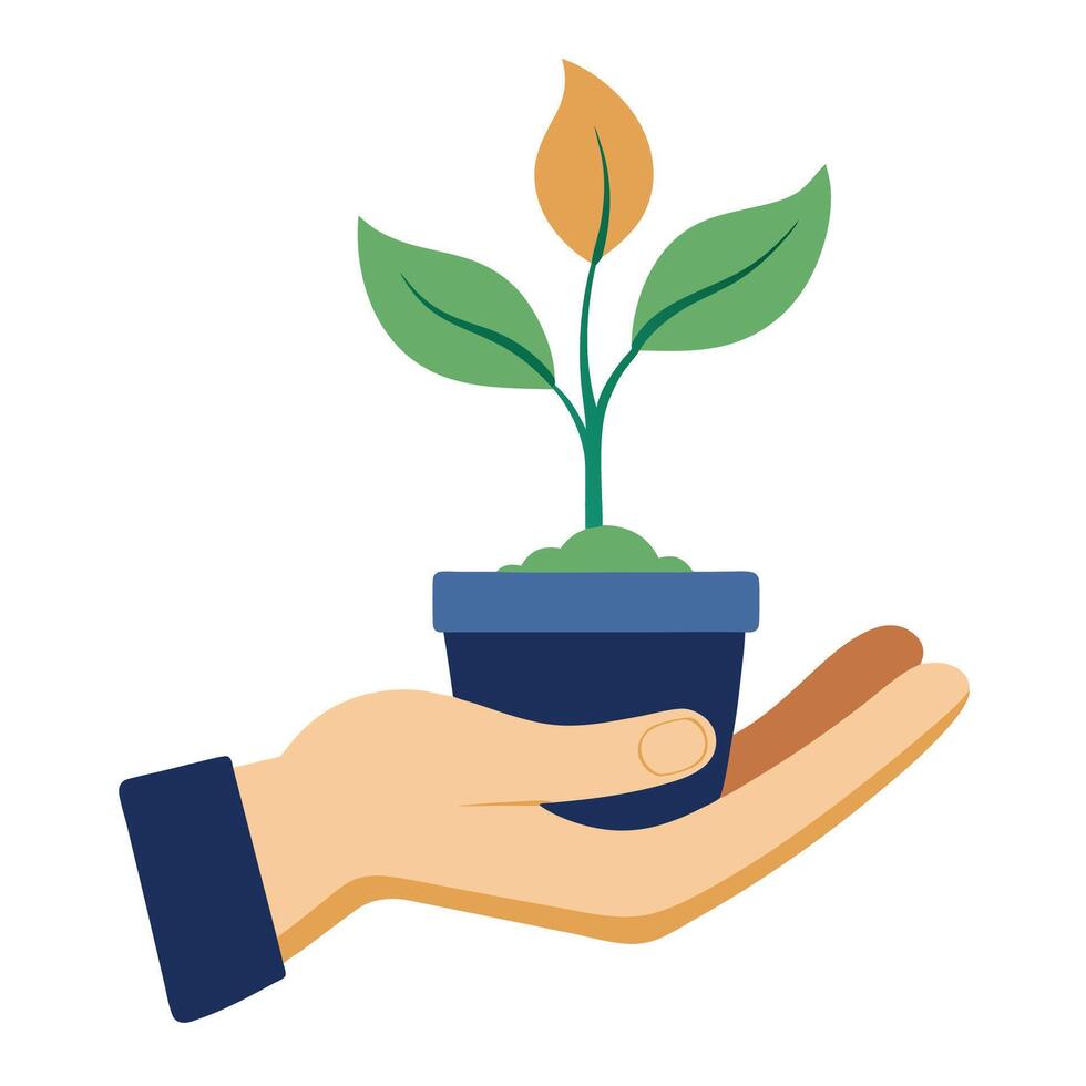 Creative Tiny Sprout Planted In A Mini Pot vector